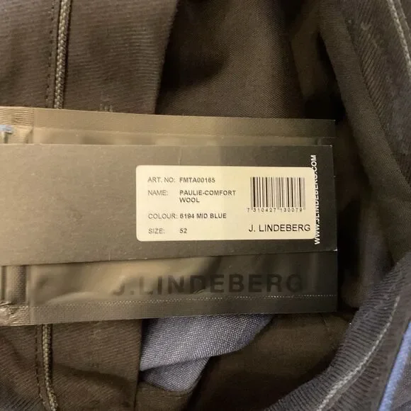 J.Lindeberg Golf Work Paulie-Comfort Wool‎ Trousers EU 52 Mid Blue Virgin Wool